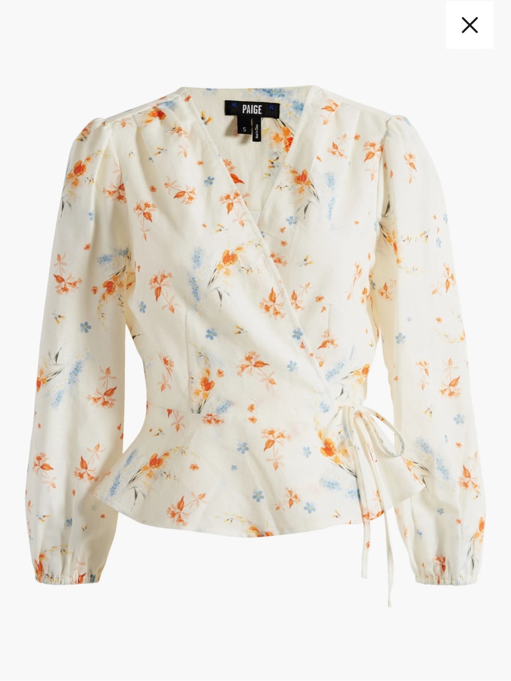 PAIGE ninette orchid print linen and cotton Cream Floral Wrap Peplum Blouse
